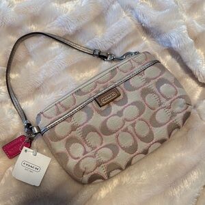 Coach Signature Wristlet Pink and Silver